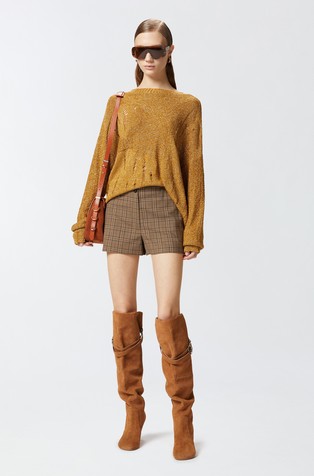 PINKO Long metallic jacquard sweater with tears Mustard / Pale Gold 3