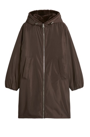 Reversible relaxed fit long hooded jacket