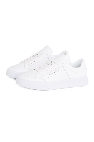 TOMMY HILFIGER Usnjene superge s kontrastnim logotipom Bela - White 2