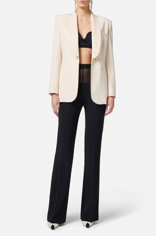 ELISABETTA FRANCHI Crêpe jacket with contrasting topstitching Butter 3