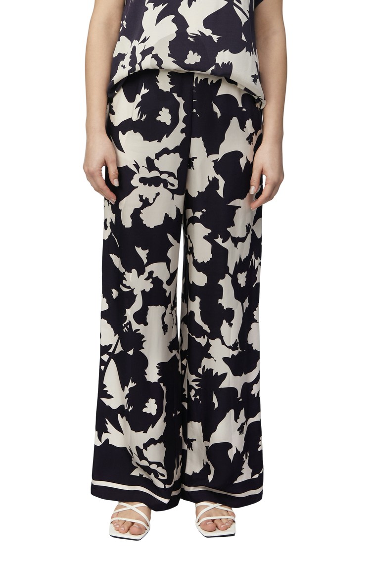 COMMA Pull-on viscose trousers with all-over print Blue / Beige 