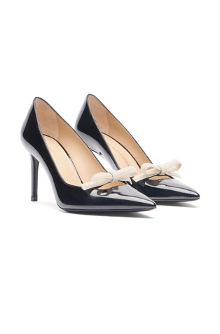 STUART WEITZMAN Stuart Felicity salonarji iz lakastega usnja Črna - Black / Cream 2