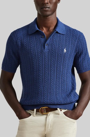 Cable-knit Cotton Polo-collar Sweater