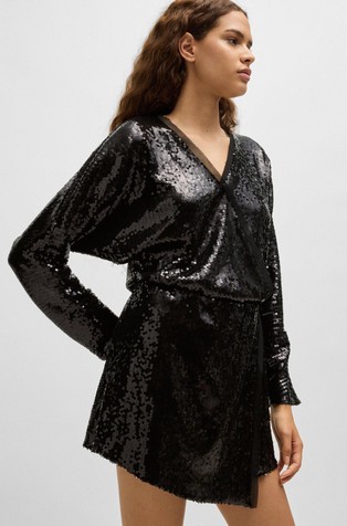 HUGO BOSS Sequinned jumpsuit with wrap front Black 3