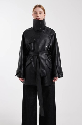 TSSILLE Faux-leather high collar jacket