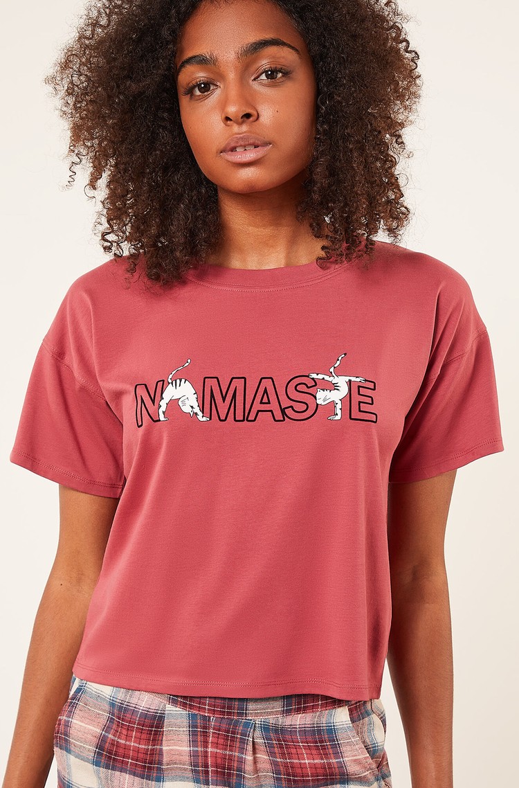 ETAM Yaron ‘namaste’ zgornji del pižame s kratkimi rokavi Roza - Plum 