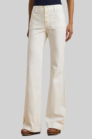 Stretch Cotton Canvas Wide-Leg Trouser