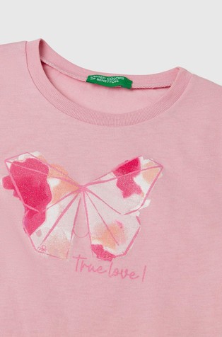 BENETTON T-shirt with print and glitters Pink 3