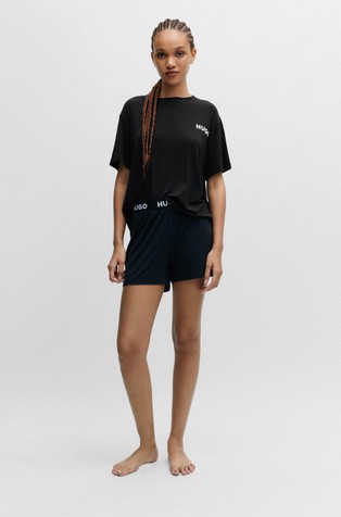 HUGO BOSS Relaxed fit zgornji del pižame s kratkimi rokavi in logotipom Črna - Black 3