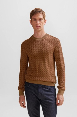 Regular-fit sweater in silk with geometric structure