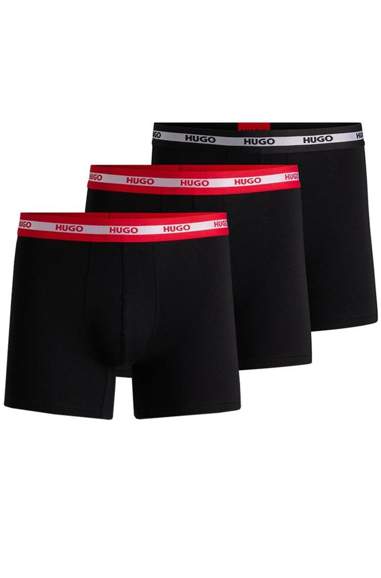 HUGO BOSS Paket 3 boksaric iz raztegljivega bombaža z logo pasom Črna - Black / Red 