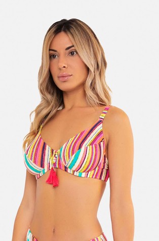 Underwired bikini top with striped print
