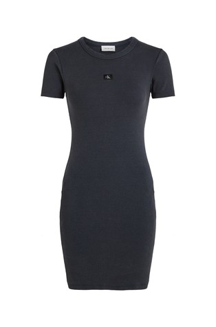 Ribbed stretch cotton short-sleeve dress