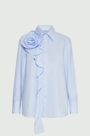 MARELLA Rose appliqué and flounced cotton shirt Light Blue 3