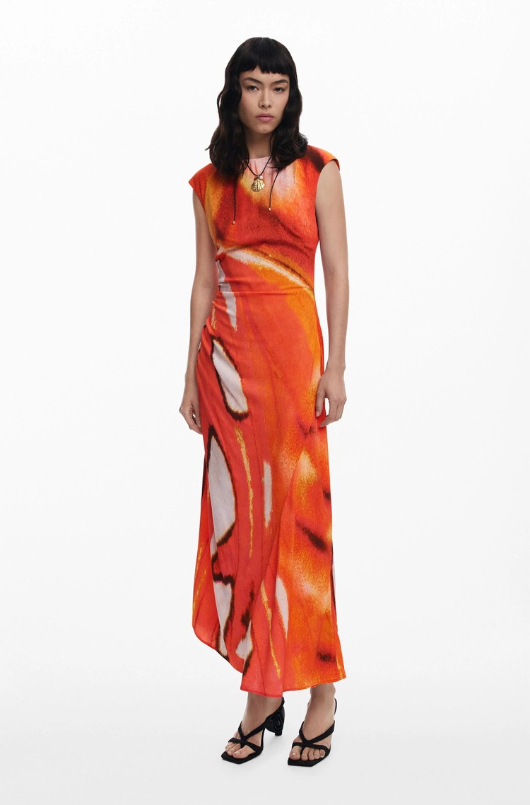 DESIGUAL Draped long dress Orange 