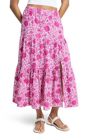 Obleka iz lanene mešanice s cvetličnim vzorcem