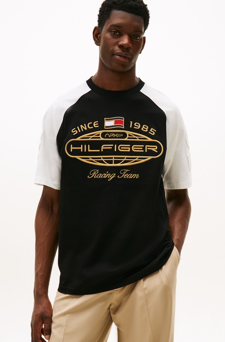 TOMMY HILFIGER TH x F1 MOVIE majica s kratkimi rokavi in vezeninami Črna - Black / White 