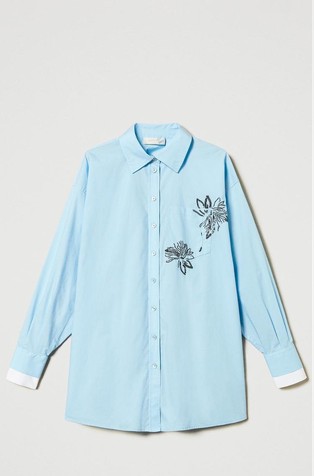 Cotton shirt with sequin floral embroidery