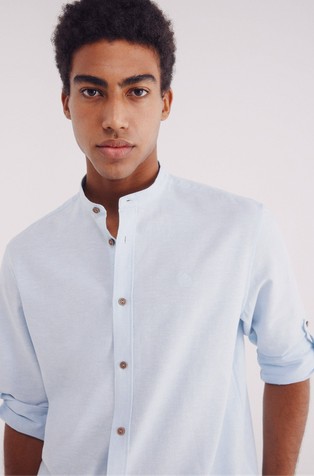 SPRINGFIELD Linen blend shirt with Mandarin collar Light Blue 3