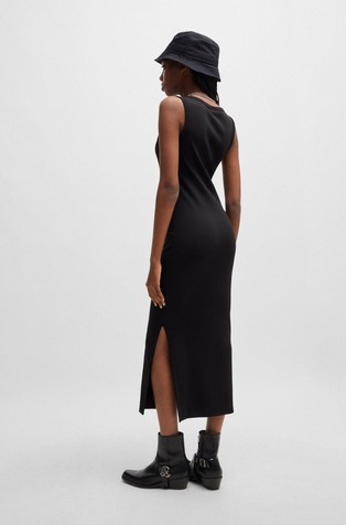 HUGO BOSS Long-lenght dress in stretch jersey with stacked logo Black 2