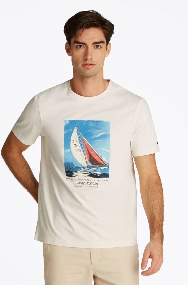TOMMY HILFIGER Regular Fit T-shirt With Photo Print Light Beige 