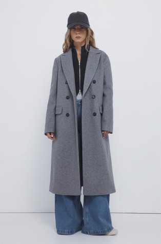 Dolg plašč z dvorednim zapenjanjem