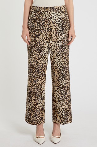 Hlače iz lanene mešanice z leopardjim vzorcem