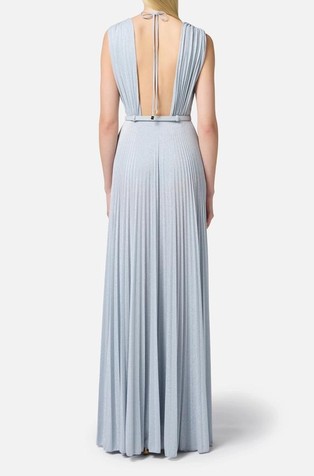 ELISABETTA FRANCHI Red Carpet dress in lurex jersey with belt Sky Blue 2