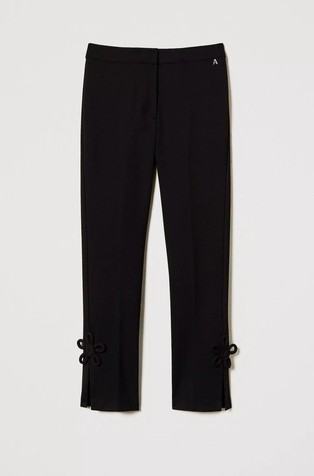 TWINSET Cigarette trousers with flowers Black 2
