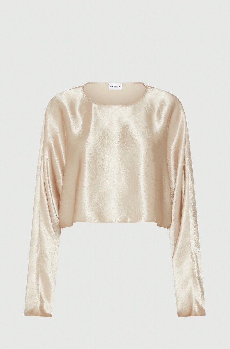 MARELLA Cropped satenasta bluza Bež - Natural 