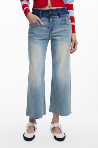Straight fit double waist jeans