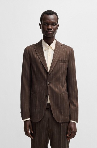 HUGO BOSS Pinstripe suit in stretch linen-wool blend Brown Patterned 3