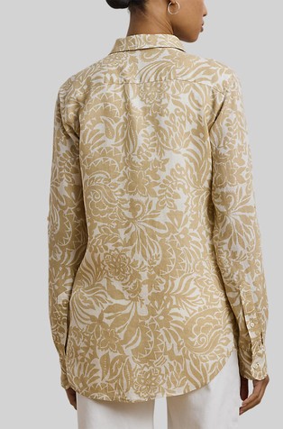 RALPH LAUREN Relaxed Fit Floral Linen Shirt Cream/Tan 2