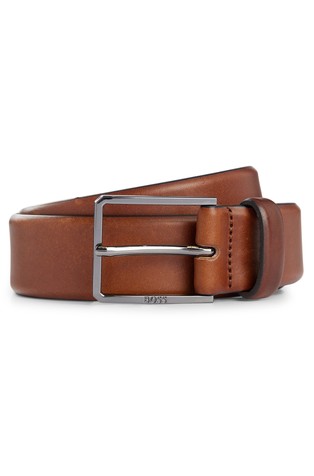 Italian-leather belt with polished gunmetal hardware