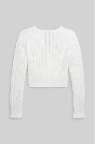 RALPH LAUREN Pletena bombažna jopa Bela - White 2
