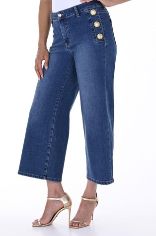 Široke jeans hlače z dekorativnimi gumbi