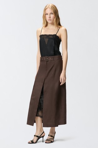 Midi obleka s čipko in lanenim krilom