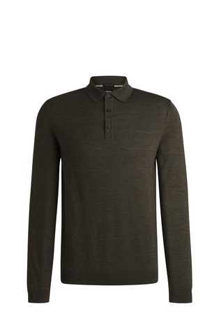 Slim fit sweater in wool with polo collar