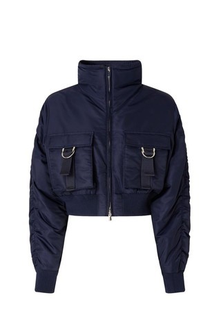 Short technical satin bomber jacket