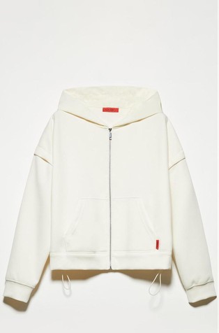 Jersey and nylon hooded jacket with removable sleeves