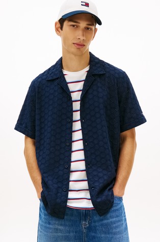 Bombažna srajca s kratkimi rokavi in vezeninami