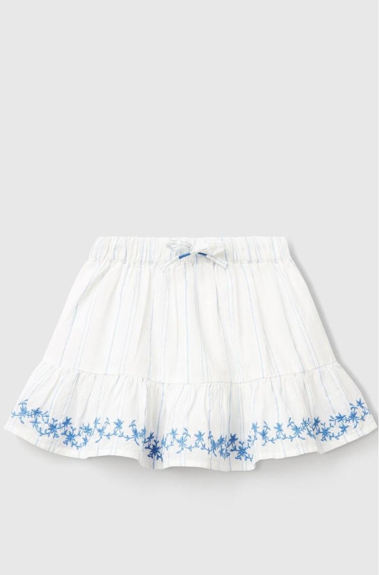 BENETTON Striped skirt with floral embroidery White 