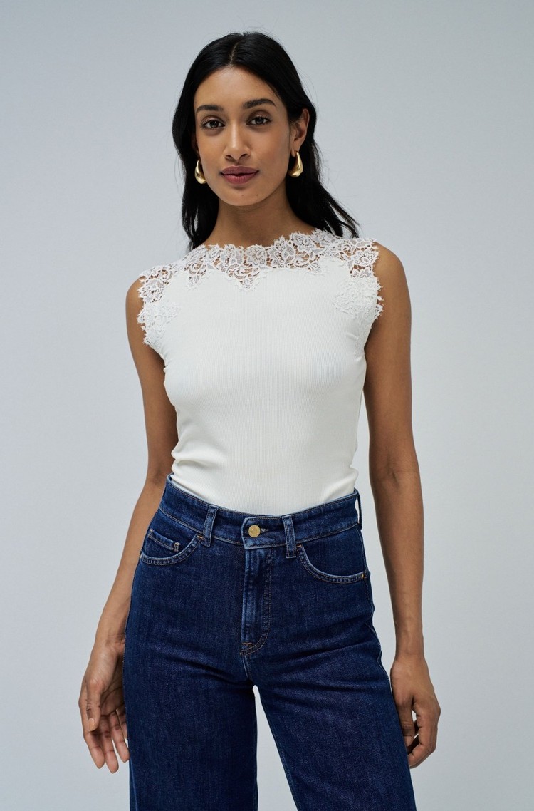 SALSA JEANS Sleeveless top with lace embroidery White 