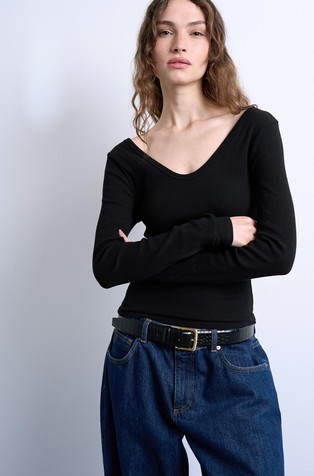 TSWENDY majica z dolgimi rokavi in V-izrezom