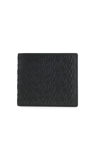 Leather folding wallet with embossed logos