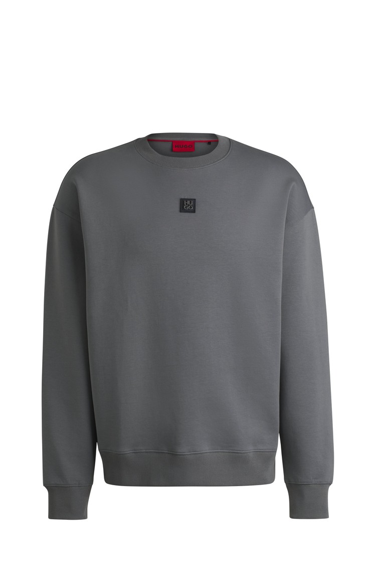 HUGO BOSS Pulover iz bombažne mešanice z zloženim logotipom Siva - Gray 