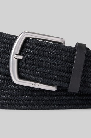 RALPH LAUREN Leather-trim Braided Belt Polo Black 2