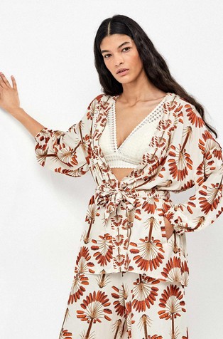 Palm print kimono in viscose