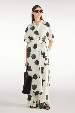Linen shirt dress with floral print