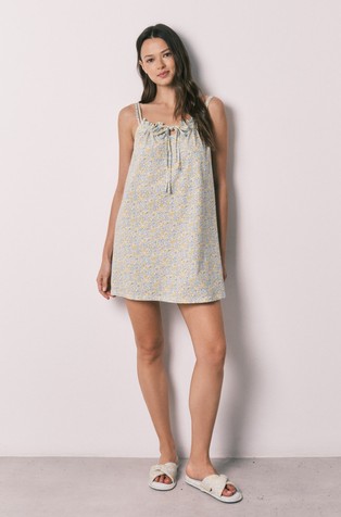 Kratka bombažna spalna srajca s cvetličnim vzorcem